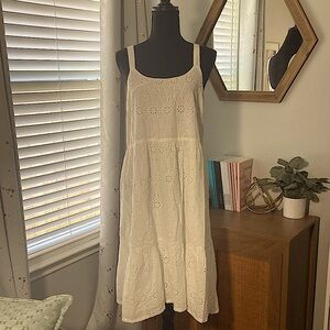 NWT LUCKY BRAND SIZE S WHITE EYELET LACE MIDI SUNDRESS